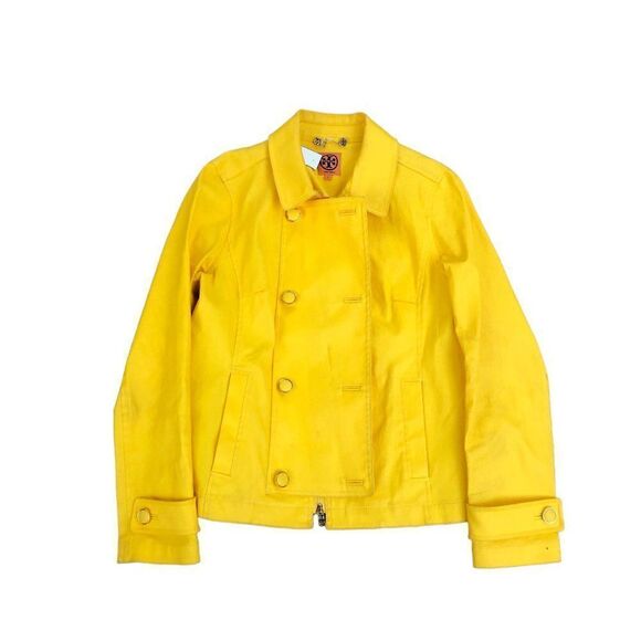 RARE Canary Yellow Tory Burch Jacket Button closure with additional hidden zip 8 - Picture 9 of 16
